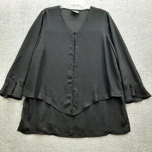 Rebecca Jones Womens Black V-Neck Button  Front Tunic Top 2X Flared Sleeves